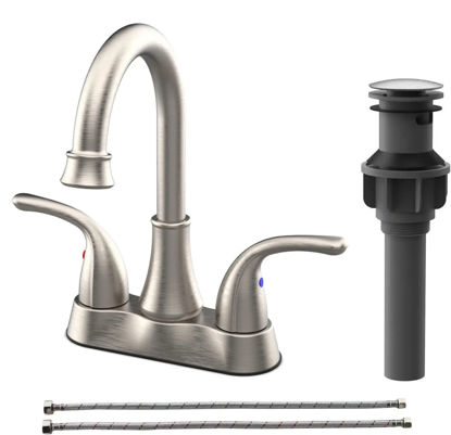 Picture of 4-Inch Brushed Nickel Bathroom Faucet with Two Handles and Pop-Up Drain, Centerset Design